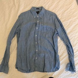J crew linen blue button down shirt